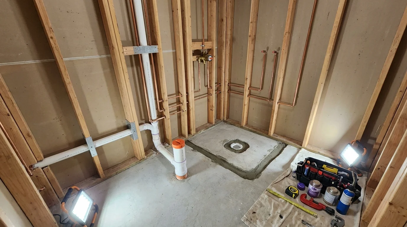 Bathroom rough-in plumbing during remodel by Johns Plumbing LLC in Satellite Beach