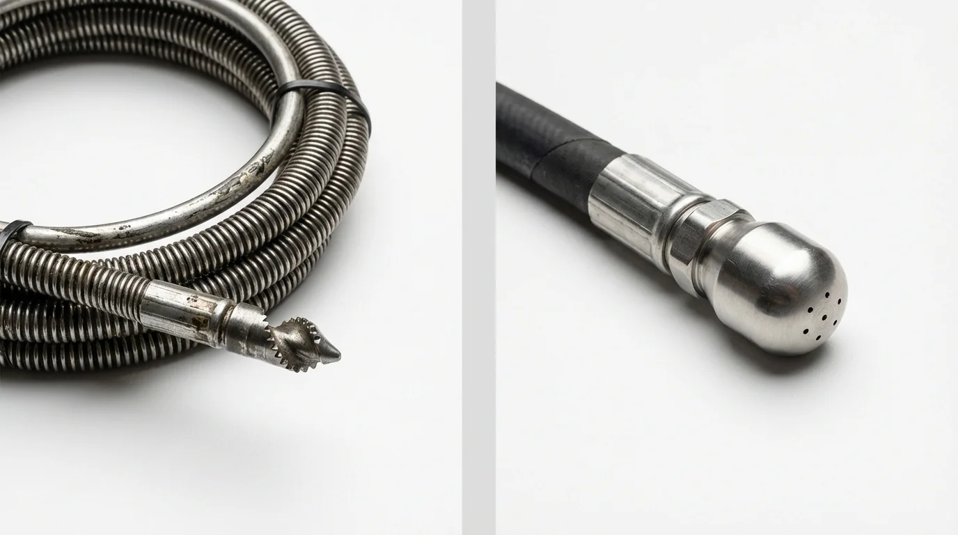 Drain snake cable and hydro jetting nozzle used for drain cleaning in Satellite Beach, FL