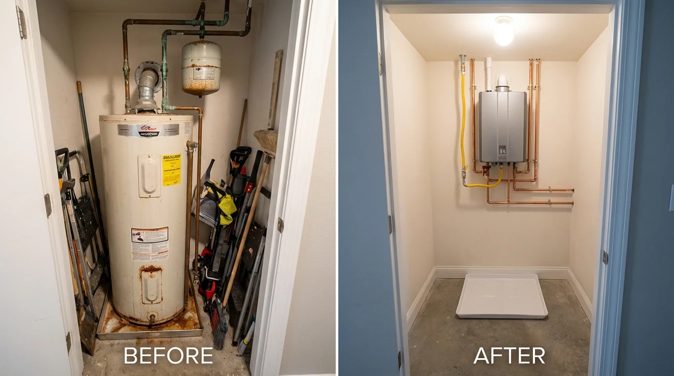 Tank water heater versus wall-mounted tankless unit comparison for Satellite Beach, FL homeowners